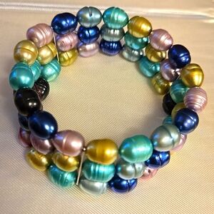 Honora cultured pearl 3 strand stretch bracelet sterling silver spacers.